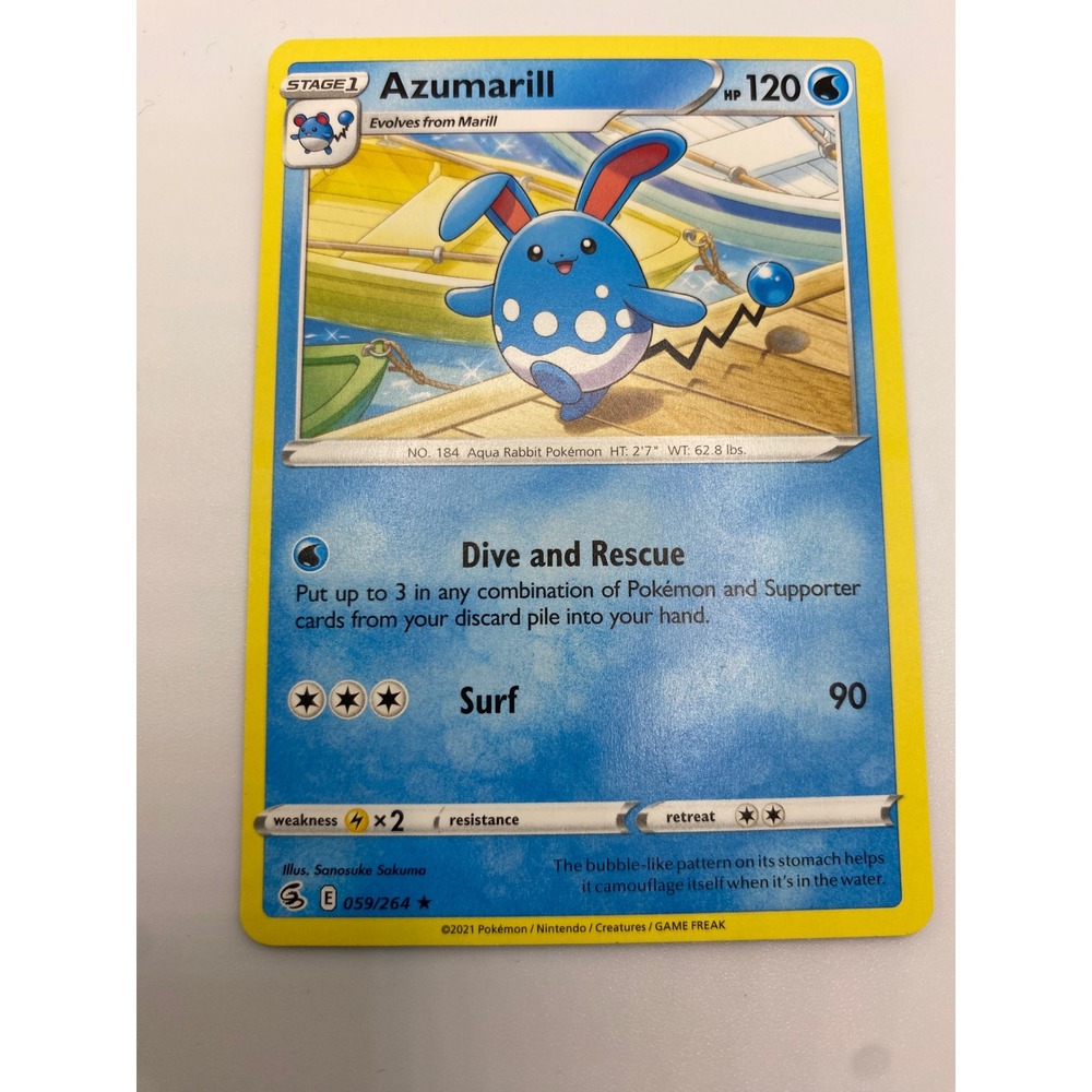 Pokemon Azumarill Fusion Strike 059/264 Rare Water Stage 1 Card Blue 2021 Gaming